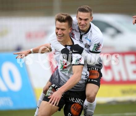 Fussball Tipico Bundesliga. RZ Pellets WAC gegen FK Austria Wien. Torjubel Daniel Drescher, Bernd Gschweidl (WAC). Wolfsberg, am 26.11.2017.
Foto: Kuess

---
pressefotos, pressefotografie, kuess, qs, qspictures, sport, bild, bilder, bilddatenbank