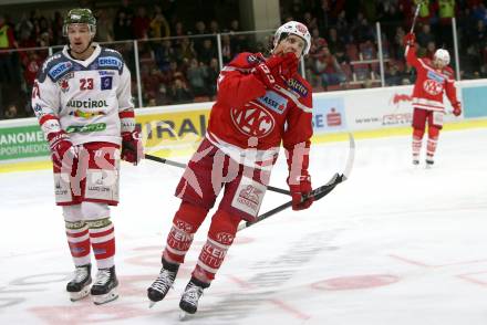 EBEL. Eishockey Bundesliga. KAC gegen 	HCB Suedtirol Alperia. Torjubel Manuel Ganahl (KAC). Klagenfurt, am 26.11.2017.
Foto: Kuess

---
pressefotos, pressefotografie, kuess, qs, qspictures, sport, bild, bilder, bilddatenbank