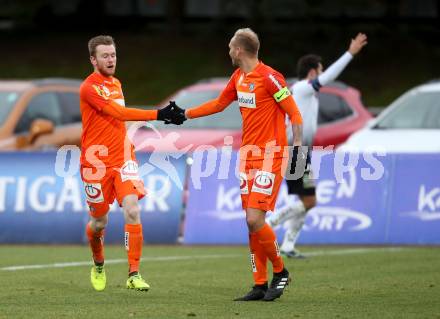 Fussball Tipico Bundesliga. RZ Pellets WAC gegen FK Austria Wien. Torjubel Kevin Friesenbichler, Raphael Holzhauser (Wien). Wolfsberg, am 26.11.2017.
Foto: Kuess

---
pressefotos, pressefotografie, kuess, qs, qspictures, sport, bild, bilder, bilddatenbank