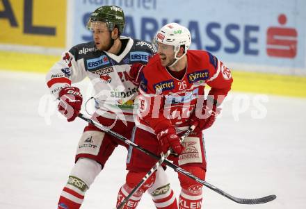 EBEL. Eishockey Bundesliga. KAC gegen 	HCB Suedtirol Alperia. Jonathan Rheault,  (KAC), Daniel Glira (Bozen). Klagenfurt, am 26.11.2017.
Foto: Kuess

---
pressefotos, pressefotografie, kuess, qs, qspictures, sport, bild, bilder, bilddatenbank