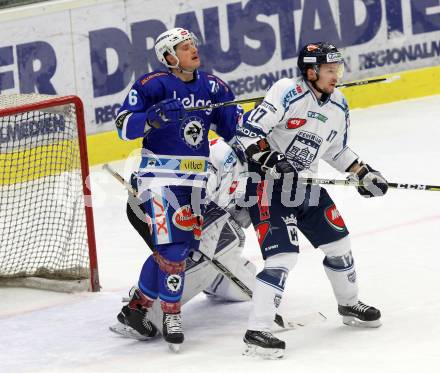 EBEL. Eishockey Bundesliga. EC VSV gegen Fehervar AV 19. Sam Antonitsch, (VSV), Juha Uotila  (Alba Volan). Villach, am 24.11.2017.
Foto: Kuess 


---
pressefotos, pressefotografie, kuess, qs, qspictures, sport, bild, bilder, bilddatenbank