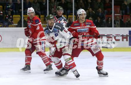 EBEL. Eishockey Bundesliga. KAC gegen 	HCB Suedtirol Alperia. Manuel Ganahl, Thomas Hundertpfund, (KAC), Charles Robin Gartner  (Bozen). Klagenfurt, am 26.11.2017.
Foto: Kuess

---
pressefotos, pressefotografie, kuess, qs, qspictures, sport, bild, bilder, bilddatenbank