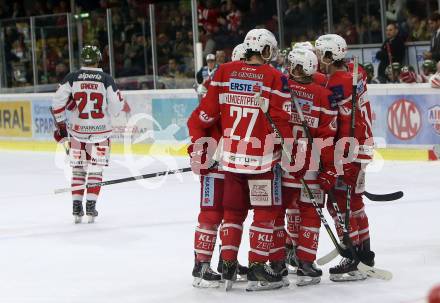 EBEL. Eishockey Bundesliga. KAC gegen 	HCB Suedtirol Alperia. Torjubel (KAC). Klagenfurt, am 26.11.2017.
Foto: Kuess

---
pressefotos, pressefotografie, kuess, qs, qspictures, sport, bild, bilder, bilddatenbank