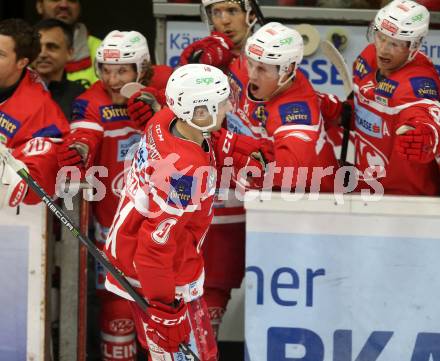 EBEL. Eishockey Bundesliga. KAC gegen 	HCB Suedtirol Alperia. Torjubel Philipp Kreuzer (KAC). Klagenfurt, am 26.11.2017.
Foto: Kuess

---
pressefotos, pressefotografie, kuess, qs, qspictures, sport, bild, bilder, bilddatenbank