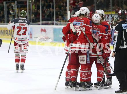 EBEL. Eishockey Bundesliga. KAC gegen 	HCB Suedtirol Alperia. Torjubel (KAC). Klagenfurt, am 26.11.2017.
Foto: Kuess

---
pressefotos, pressefotografie, kuess, qs, qspictures, sport, bild, bilder, bilddatenbank