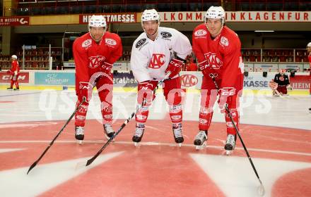 EBEL. Eishockey Bundesliga. Training KAC. Richie Regehr, Jon Rheault, Julian Talbot. Klagenfurt, am 31.7.2017.
Foto: Kuess
---
pressefotos, pressefotografie, kuess, qs, qspictures, sport, bild, bilder, bilddatenbank