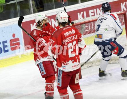 EBEL. Eishockey Bundesliga. KAC gegen 	Fehervar AV 19. Torjubel Manuel Ganahl, Thomas Hundertpfund (KAC). Klagenfurt, am 3.12.2017.
Foto: Kuess

---
pressefotos, pressefotografie, kuess, qs, qspictures, sport, bild, bilder, bilddatenbank