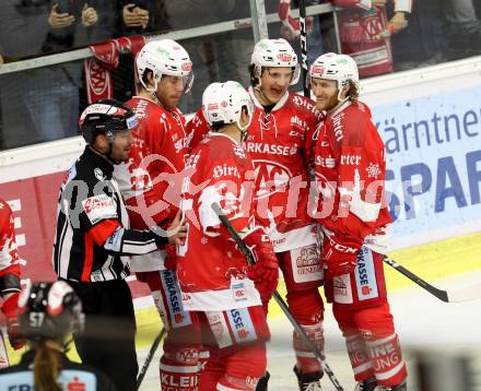 EBEL. Eishockey Bundesliga. KAC gegen 	Fehervar AV 19. Torjubel (KAC). Klagenfurt, am 3.12.2017.
Foto: Kuess

---
pressefotos, pressefotografie, kuess, qs, qspictures, sport, bild, bilder, bilddatenbank