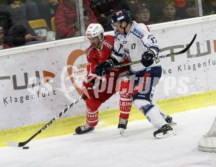 EBEL. Eishockey Bundesliga. KAC gegen 	Fehervar AV 19. Jonathan Rheault, (KAC), Juha Uotila (Alba Volan). Klagenfurt, am 3.12.2017.
Foto: Kuess

---
pressefotos, pressefotografie, kuess, qs, qspictures, sport, bild, bilder, bilddatenbank