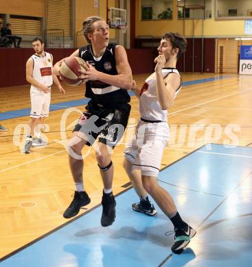 Basketball 2. Bundesliga. Grunddurchgang. 12. Runde. Woerthersee Piraten gegen Mattersburg Rocks. Andreas Nuck,   (Piraten), Lukas Gludovatz (Mattersburg). Klagenfurt, am 9.12.2017.
Foto: Kuess
---
pressefotos, pressefotografie, kuess, qs, qspictures, sport, bild, bilder, bilddatenbank