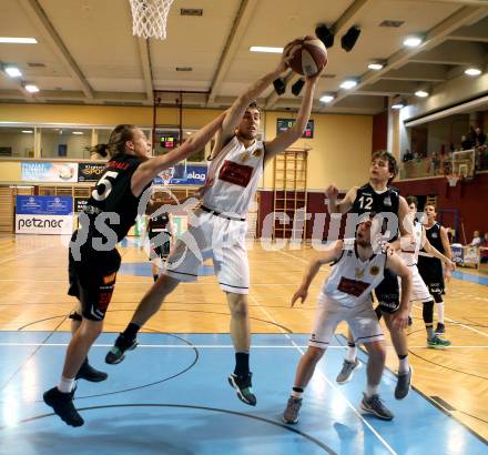 Basketball 2. Bundesliga. Grunddurchgang. 12. Runde. Woerthersee Piraten gegen Mattersburg Rocks. Andreas Nuck, Kushtrim Dvorani (Piraten),  Lukas Gludovatz, Felix Reimann (Mattersburg). Klagenfurt, am 9.12.2017.
Foto: Kuess
---
pressefotos, pressefotografie, kuess, qs, qspictures, sport, bild, bilder, bilddatenbank