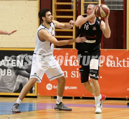 Basketball 2. Bundesliga. Grunddurchgang. 12. Runde. Woerthersee Piraten gegen Mattersburg Rocks. Marinko Nakic,  (Piraten),  Corey Hallett (Mattersburg). Klagenfurt, am 9.12.2017.
Foto: Kuess
---
pressefotos, pressefotografie, kuess, qs, qspictures, sport, bild, bilder, bilddatenbank
