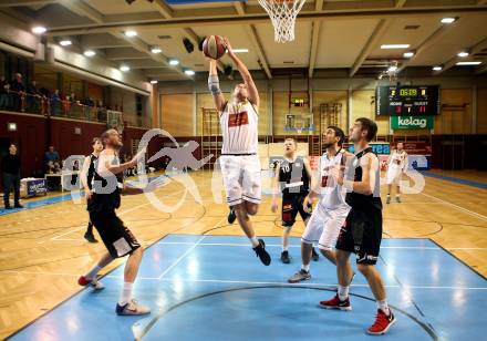 Basketball 2. Bundesliga. Grunddurchgang. 12. Runde. Woerthersee Piraten gegen Mattersburg Rocks. Jan Arnoe Apschner, Marinko Nakic (Piraten),  Corey Hallett, Marko Soldo (Mattersburg). Klagenfurt, am 9.12.2017.
Foto: Kuess
---
pressefotos, pressefotografie, kuess, qs, qspictures, sport, bild, bilder, bilddatenbank