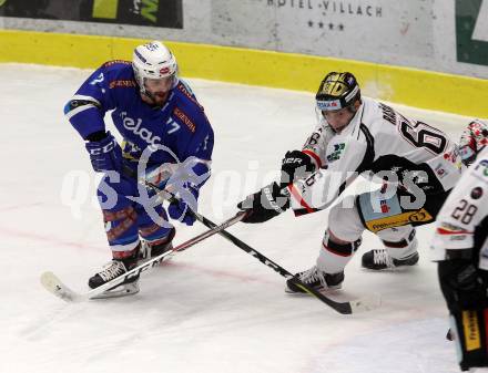 EBEL. Eishockey Bundesliga. EC VSV gegen HC Orli Znojmo. Samuel Labrecque, (VSV),  Adam Raska  (Znojmo). Villach, am 10.12.2017.
Foto: Kuess 


---
pressefotos, pressefotografie, kuess, qs, qspictures, sport, bild, bilder, bilddatenbank