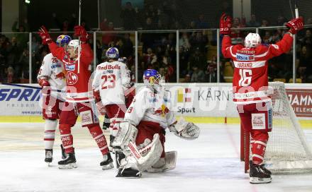 EBEL. Eishockey Bundesliga. KAC gegen 	EC Red Bull Salzburg. Torjubel Marco Richter, Patrick Harand (KAC). Klagenfurt, am 15.12.2017.
Foto: Kuess

---
pressefotos, pressefotografie, kuess, qs, qspictures, sport, bild, bilder, bilddatenbank