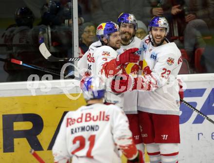 EBEL. Eishockey Bundesliga. KAC gegen 	EC Red Bull Salzburg. Torjubel Peter Mueller, Brant Harris, Martin Stajnoch, Bobby Raymond (Salzburg). Klagenfurt, am 15.12.2017.
Foto: Kuess

---
pressefotos, pressefotografie, kuess, qs, qspictures, sport, bild, bilder, bilddatenbank