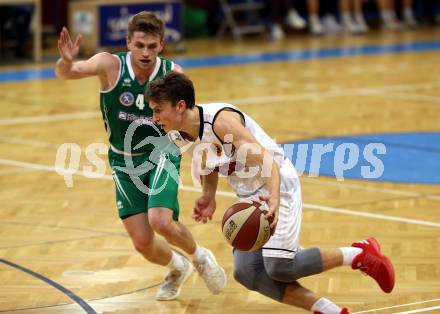 Basketball 2. Bundesliga. Grunddurchgang. 13. Runde. Woerthersee Piraten gegen KOS Celovec. Lukas Simoner, (Piraten), Ziga Erculj  (KOS). Klagenfurt, am 16.12.2017.
Foto: Kuess
---
pressefotos, pressefotografie, kuess, qs, qspictures, sport, bild, bilder, bilddatenbank