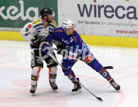 EBEL. Eishockey Bundesliga. EC VSV gegen Dornbirn Bulldogs. Maxa Felix, (VSV), Kevin Macierzynski  (Dornbirn). Villach, am 20.12.2017.
Foto: Kuess 


---
pressefotos, pressefotografie, kuess, qs, qspictures, sport, bild, bilder, bilddatenbank