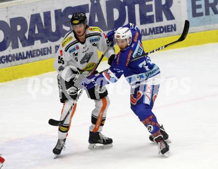 EBEL. Eishockey Bundesliga. EC VSV gegen Dornbirn Bulldogs. Maxa Felix, (VSV), Raphael Wolf  (Dornbirn). Villach, am 20.12.2017.
Foto: Kuess 


---
pressefotos, pressefotografie, kuess, qs, qspictures, sport, bild, bilder, bilddatenbank