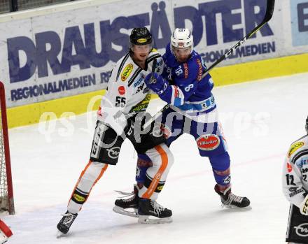EBEL. Eishockey Bundesliga. EC VSV gegen Dornbirn Bulldogs. Maxa Felix, (VSV), Raphael Wolf  (Dornbirn). Villach, am 20.12.2017.
Foto: Kuess 


---
pressefotos, pressefotografie, kuess, qs, qspictures, sport, bild, bilder, bilddatenbank