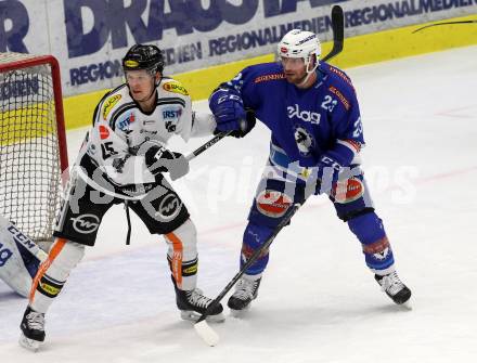 EBEL. Eishockey Bundesliga. EC VSV gegen Dornbirn Bulldogs. Markus Schlacher,  (VSV), Matthew Fraser (Dornbirn). Villach, am 20.12.2017.
Foto: Kuess 


---
pressefotos, pressefotografie, kuess, qs, qspictures, sport, bild, bilder, bilddatenbank