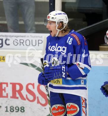 EBEL. Eishockey Bundesliga. EC VSV gegen KHL Medvescak Zagreb. Torjubel Valentin Leiler (VSV). Villach, am 26.12.2017.
Foto: Kuess 


---
pressefotos, pressefotografie, kuess, qs, qspictures, sport, bild, bilder, bilddatenbank