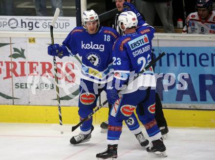 EBEL. Eishockey Bundesliga. EC VSV gegen KHL Medvescak Zagreb. Torjubel Valentin Leiler, Markus Schlacher (VSV). Villach, am 26.12.2017.
Foto: Kuess 


---
pressefotos, pressefotografie, kuess, qs, qspictures, sport, bild, bilder, bilddatenbank