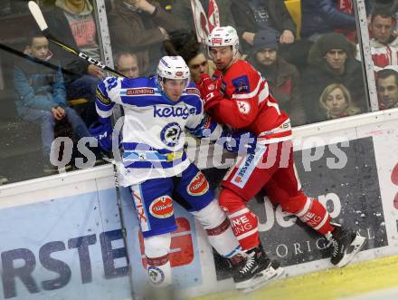 EBEL. Eishockey Bundesliga. KAC gegen VSV. Stefan Espeland, (KAC),  Istvan Sofron  (VSV). Klagenfurt, am 28.12.2017.
Foto: Kuess

---
pressefotos, pressefotografie, kuess, qs, qspictures, sport, bild, bilder, bilddatenbank