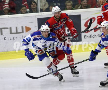 EBEL. Eishockey Bundesliga. KAC gegen VSV. Steven Strong, (KAC), Istvan Sofron (VSV). Klagenfurt, am 28.12.2017.
Foto: Kuess

---
pressefotos, pressefotografie, kuess, qs, qspictures, sport, bild, bilder, bilddatenbank