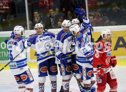 EBEL. Eishockey Bundesliga. KAC gegen VSV. Torjubel  (VSV). Klagenfurt, am 28.12.2017.
Foto: Kuess

---
pressefotos, pressefotografie, kuess, qs, qspictures, sport, bild, bilder, bilddatenbank