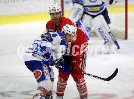 EBEL. Eishockey Bundesliga. KAC gegen VSV. Thomas Hundertpfund, (KAC), Felix Maxa (VSV). Klagenfurt, am 28.12.2017.
Foto: Kuess

---
pressefotos, pressefotografie, kuess, qs, qspictures, sport, bild, bilder, bilddatenbank