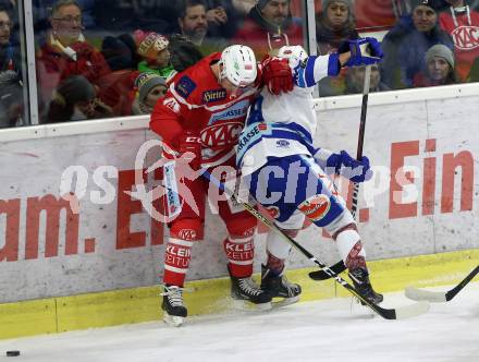 EBEL. Eishockey Bundesliga. KAC gegen VSV. Stefan Espeland, (KAC), Maxa Felix  (VSV). Klagenfurt, am 28.12.2017.
Foto: Kuess

---
pressefotos, pressefotografie, kuess, qs, qspictures, sport, bild, bilder, bilddatenbank