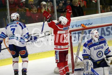 EBEL. Eishockey Bundesliga. KAC gegen VSV. Torjubel Thomas Koch (KAC). Klagenfurt, am 28.12.2017.
Foto: Kuess

---
pressefotos, pressefotografie, kuess, qs, qspictures, sport, bild, bilder, bilddatenbank