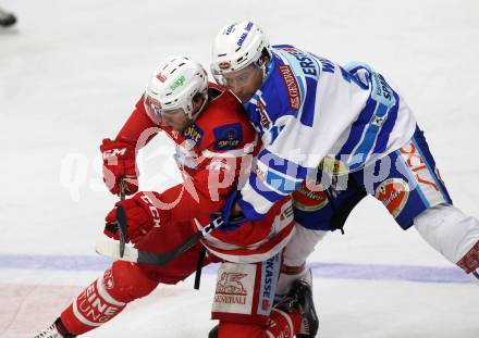 EBEL. Eishockey Bundesliga. KAC gegen  VSV. Julian Talbot,  (KAC), Ben Walter (VSV). Klagenfurt, am 28.12.2017.
Foto: Kuess

---
pressefotos, pressefotografie, kuess, qs, qspictures, sport, bild, bilder, bilddatenbank