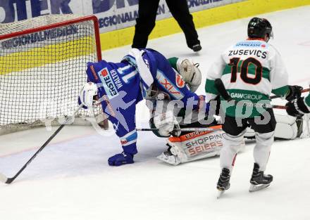 EBEL. Eishockey Bundesliga. EC VSV gegen Moser Medical Graz99ers. Ben Walter,  (VSV), Hannu Toivonen (Graz). Villach, am 1.1.2018.
Foto: Kuess 


---
pressefotos, pressefotografie, kuess, qs, qspictures, sport, bild, bilder, bilddatenbank