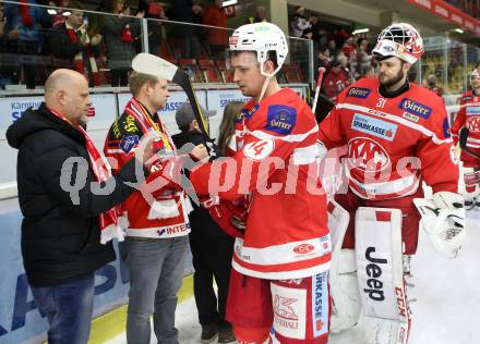 EBEL. Eishockey Bundesliga. KAC gegen KHL Medvescak Zagreb. Stefan Espelund, David Madlehner (KAC). Klagenfurt, am 1.1.2018.
Foto: Kuess

---
pressefotos, pressefotografie, kuess, qs, qspictures, sport, bild, bilder, bilddatenbank