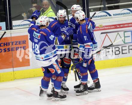 EBEL. Eishockey Bundesliga. EC VSV gegen Moser Medical Graz99ers. Torjubel Markus Schlacher,  (VSV). Villach, am 1.1.2018.
Foto: Kuess 


---
pressefotos, pressefotografie, kuess, qs, qspictures, sport, bild, bilder, bilddatenbank