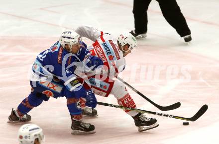 EBEL. Eishockey Bundesliga. EC VSV gegen KAC. Nico Brunner (VSV), Jamie Lundmark (KAC). Villach, am 3.1.2018.
Foto: Kuess 


---
pressefotos, pressefotografie, kuess, qs, qspictures, sport, bild, bilder, bilddatenbank