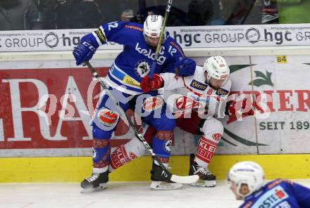 EBEL. Eishockey Bundesliga. EC VSV gegen KAC. Nikolas Petrik, (VSV), Thomas Koch  (KAC). Villach, am 3.1.2018.
Foto: Kuess 


---
pressefotos, pressefotografie, kuess, qs, qspictures, sport, bild, bilder, bilddatenbank