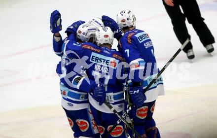 EBEL. Eishockey Bundesliga. EC VSV gegen KAC. Torjubel Nikolas Petrik, Patrick Platzer, Gerd Kragl, Dave Shields (VSV). Villach, am 3.1.2018.
Foto: Kuess 


---
pressefotos, pressefotografie, kuess, qs, qspictures, sport, bild, bilder, bilddatenbank