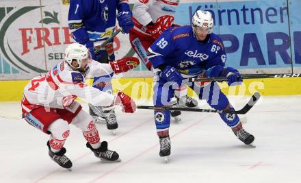 EBEL. Eishockey Bundesliga. EC VSV gegen KAC. Istvan Sofron,  (VSV), Steven Strong (KAC). Villach, am 3.1.2018.
Foto: Kuess 


---
pressefotos, pressefotografie, kuess, qs, qspictures, sport, bild, bilder, bilddatenbank