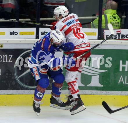 EBEL. Eishockey Bundesliga. EC VSV gegen KAC. Nikolas Petrik, (VSV), Patrick Harand (KAC). Villach, am 3.1.2018.
Foto: Kuess 


---
pressefotos, pressefotografie, kuess, qs, qspictures, sport, bild, bilder, bilddatenbank