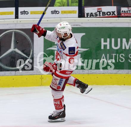 EBEL. Eishockey Bundesliga. EC VSV gegen KAC. Torjubel Thomas Koch (KAC). Villach, am 3.1.2018.
Foto: Kuess 


---
pressefotos, pressefotografie, kuess, qs, qspictures, sport, bild, bilder, bilddatenbank