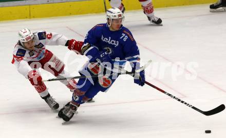 EBEL. Eishockey Bundesliga. EC VSV gegen KAC. Felix Maxa, (VSV), Manuel Ganahl (KAC). Villach, am 3.1.2018.
Foto: Kuess 


---
pressefotos, pressefotografie, kuess, qs, qspictures, sport, bild, bilder, bilddatenbank