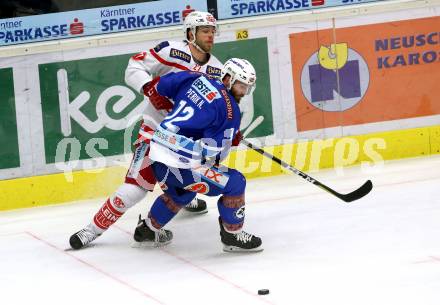 EBEL. Eishockey Bundesliga. EC VSV gegen KAC. Nikolas Petrik (VSV), Thomas Hundertpfund (KAC). Villach, am 3.1.2018.
Foto: Kuess 


---
pressefotos, pressefotografie, kuess, qs, qspictures, sport, bild, bilder, bilddatenbank