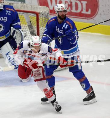 EBEL. Eishockey Bundesliga. EC VSV gegen KAC. Andrew Sarauer, (VSV), Manuel Ganahl  (KAC). Villach, am 3.1.2018.
Foto: Kuess 


---
pressefotos, pressefotografie, kuess, qs, qspictures, sport, bild, bilder, bilddatenbank