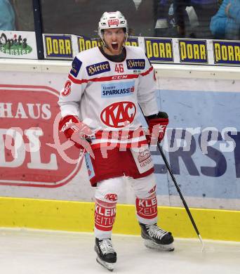 EBEL. Eishockey Bundesliga. EC VSV gegen KAC. Torjubel Johannes Bischofberger (KAC). Villach, am 3.1.2018.
Foto: Kuess 


---
pressefotos, pressefotografie, kuess, qs, qspictures, sport, bild, bilder, bilddatenbank