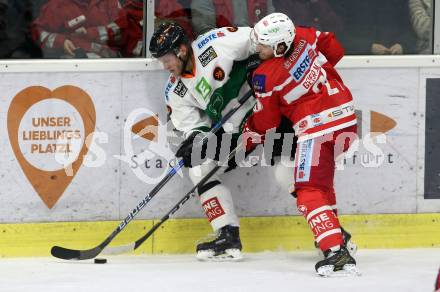 EBEL. Eishockey Bundesliga. KAC gegen 	Moser Medical Graz99ers. Manuel Geier,  (KAC), Peter Robin Weihager (Graz). Klagenfurt, am 5.1.2018.
Foto: Kuess

---
pressefotos, pressefotografie, kuess, qs, qspictures, sport, bild, bilder, bilddatenbank