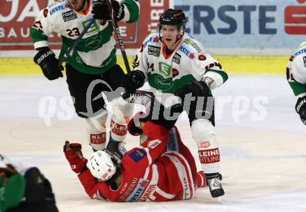 EBEL. Eishockey Bundesliga. KAC gegen 	Moser Medical Graz99ers. Manuel Ganahl,  (KAC), Aleksi Laakso (Graz). Klagenfurt, am 5.1.2018.
Foto: Kuess

---
pressefotos, pressefotografie, kuess, qs, qspictures, sport, bild, bilder, bilddatenbank