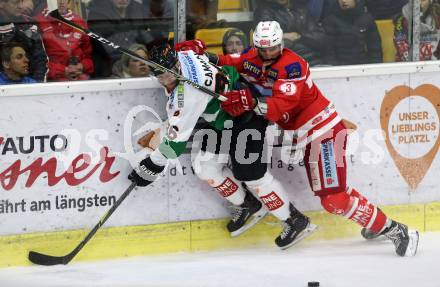 EBEL. Eishockey Bundesliga. KAC gegen 	Moser Medical Graz99ers. David Joseph Fischer,  (KAC), Anthony Camara (Graz). Klagenfurt, am 5.1.2018.
Foto: Kuess

---
pressefotos, pressefotografie, kuess, qs, qspictures, sport, bild, bilder, bilddatenbank